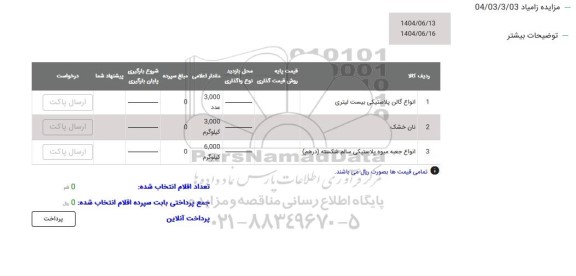 مزایده انواع گالن پلاستیکی بیست لیتری...
