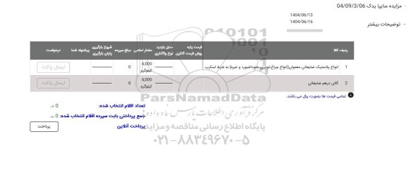 مزایده انواع پلاستیک ضایعاتی معمولی ...