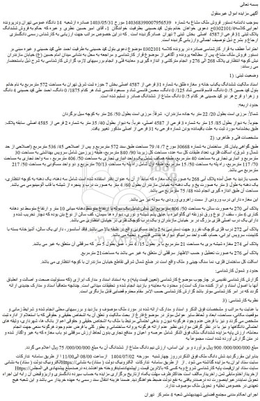 مزایده ششدانگ یکباب خانه و مغازه طلق به شماره 31 فرعی از 4587 اصلی 