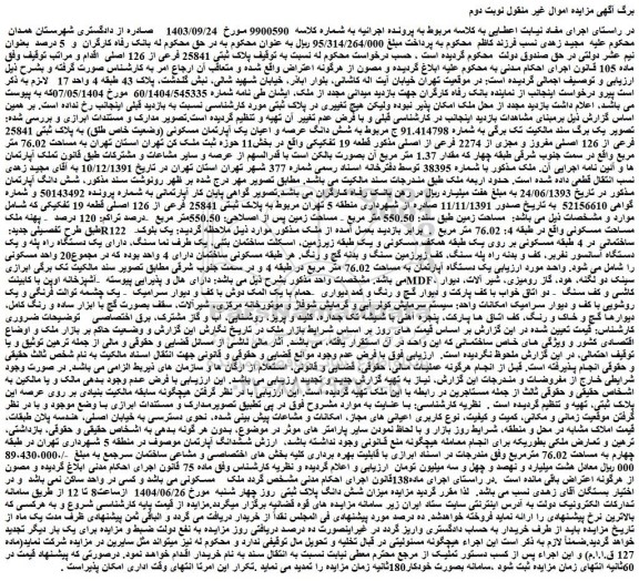 مزایده ملک پلاک ثبتی 25841 فرعی از 126 اصلی