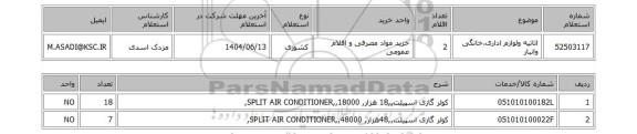 استعلام اثاثیه ولوازم اداری،خانگی وانبار