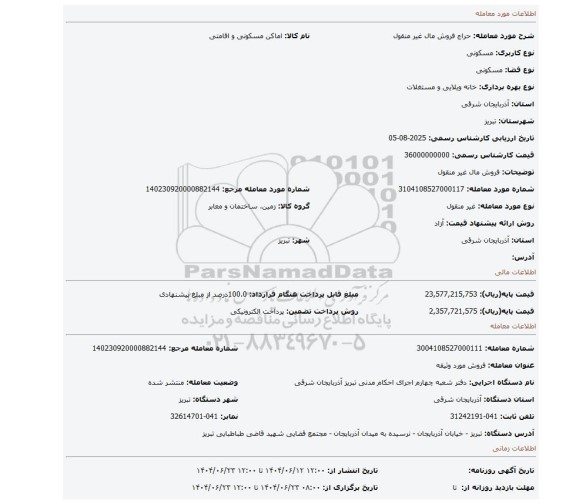 مزایده، فروش مال غیر منقول