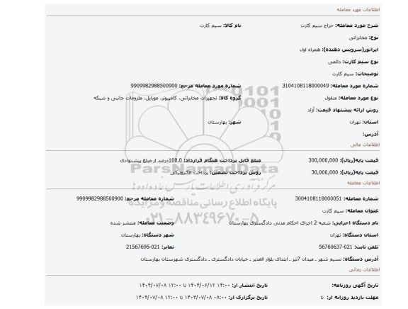 مزایده، سیم کارت