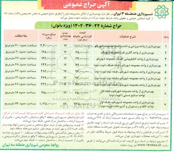 حراج بهره برداری از اماکن 