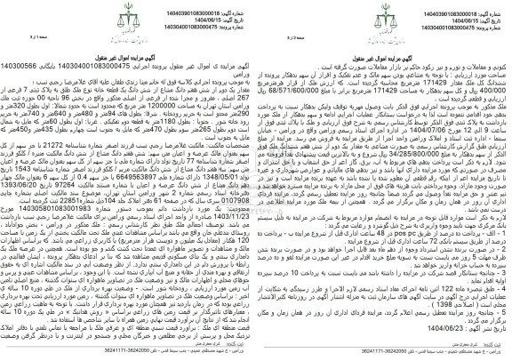 مزایده فروش مقدار یک دوم از شش هفتم دانگ مشاع از شش دانگ یک قطعه خانه 