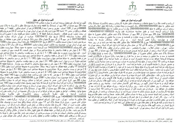 مزایده تعداد 29 سهم مشاع از 60 سهم ششدانگ یک قطعه تجاری 