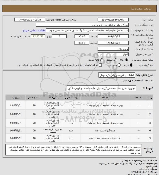استعلام قطعات یدکی سوزوکی گرند ویتارا