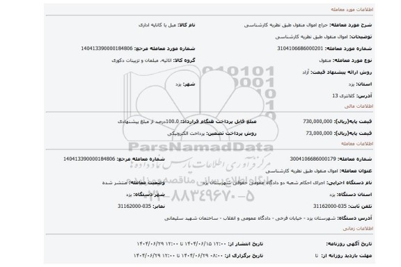 مزایده، اموال منقول طبق نظریه کارشناسی