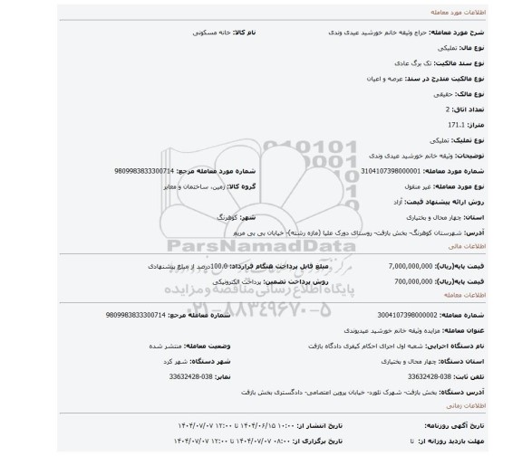 مزایده، وثیقه خانم خورشید عیدی وندی