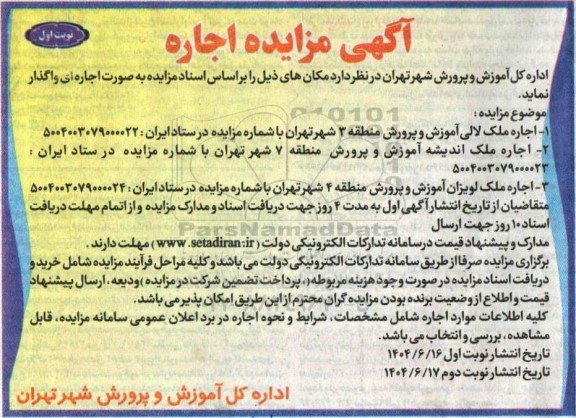 مزایده اجاره ملک ...