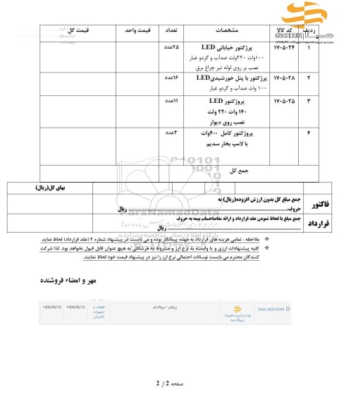 استعلام پرژکتور خیابانی LED 
