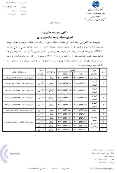 استعلام اجرای عملیات توسعه شبکه فیبر نوری