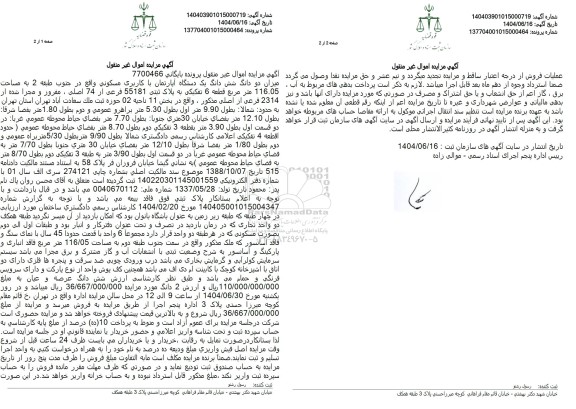 مزایده فروش یک دستگاه آپارتمان با کاربری مسکونی به مساحت 116.05 مترمربع