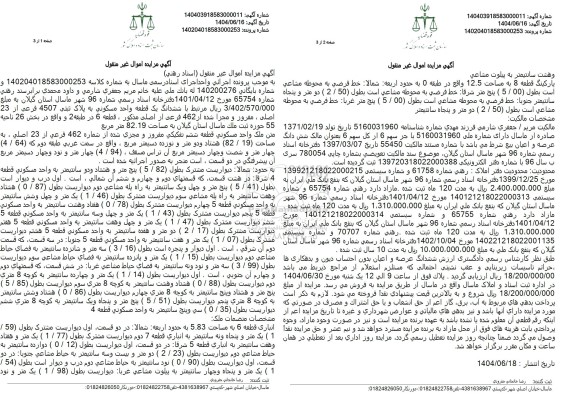 مزایده ششدانگ یک قطعه واحد مسکونی مساحت 82.19 مترمربع 