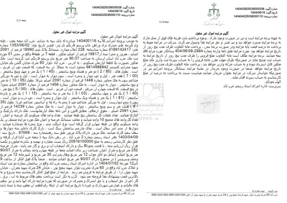 مزایده ششدانگ پلاک ثبتی 18990 فرعی از 2091 اصلی 
