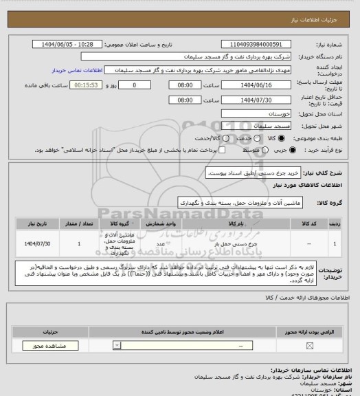 استعلام خرید چرخ دستی /طبق اسناد پیوست.