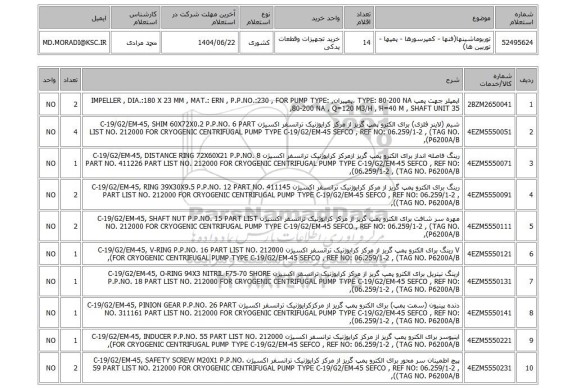 استعلام توربوماشینها(فنها - کمپرسورها - پمپها - توربین ها)