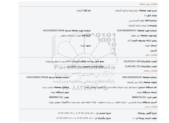 مزایده، عرصه و اعیان آپارتمان