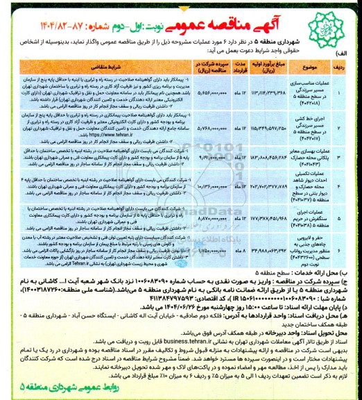 مناقصه عملیات مناسب سازی مسیر ...