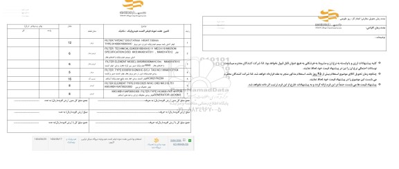 استعلام تامین هفت نمونه فیلتر المنت هیدرولیک