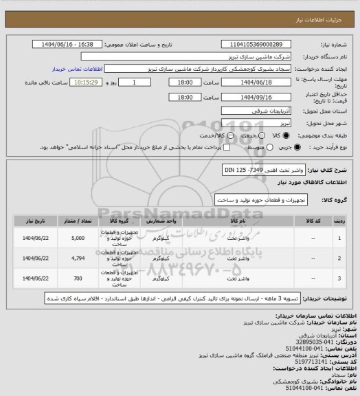 استعلام واشر تخت اهنی
DIN  125 -7349
