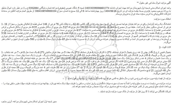 مزایده ششدانگ یک واحد آپارتمان و...