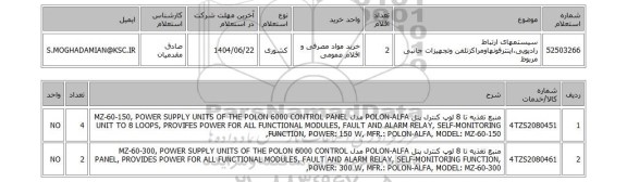 استعلام سیستمهای ارتباط رادیویی،اینترفونهاومراکزتلفن وتجهیزات جانبی مربوط