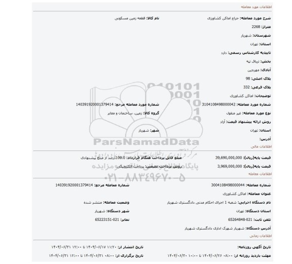 مزایده، اماکن کشاورزی