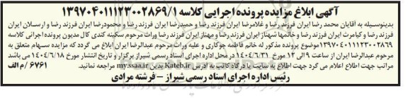 مزایده فروش سهام شرکت 