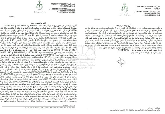 مزایده ششدانگ یک دستگاه آپارتمان مساحت 65.58 مترمربع