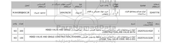 استعلام انواع مصالح ومقاطع فلزی ساختمان
