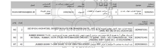 استعلام صفحه هدایت مواد، بلت و نوار آببند