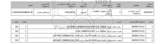استعلام پمپ اینرپک و متعلقات