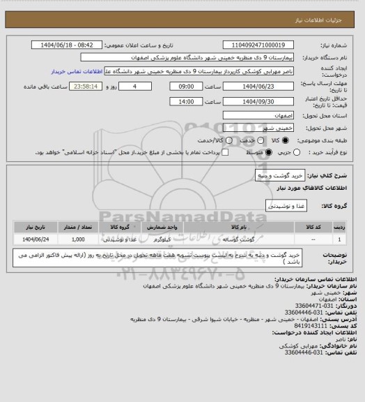 استعلام خرید گوشت و دنبه