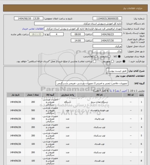 استعلام  طبق لیست پیوست