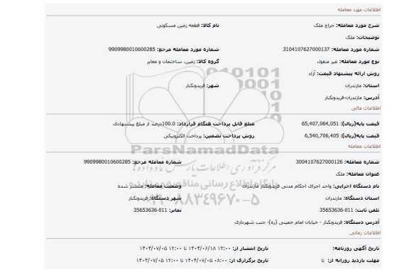 مزایده، ملک