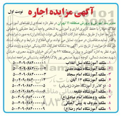 مزایده واگذاری تعدادی از فضاهای آموزشی و املاک