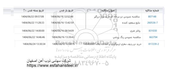 مناقصه عمومی دو مرحله ای خرید نوار درزگیر....