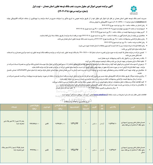 مزایده فروش دو آپارتمان مسکونی ...