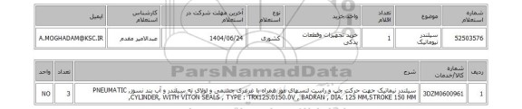 استعلام سیلندر نیوماتیک