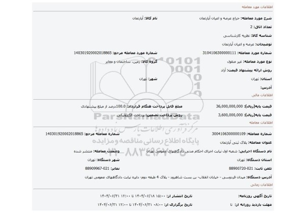مزایده، عرصه و اعیان آپارتمان