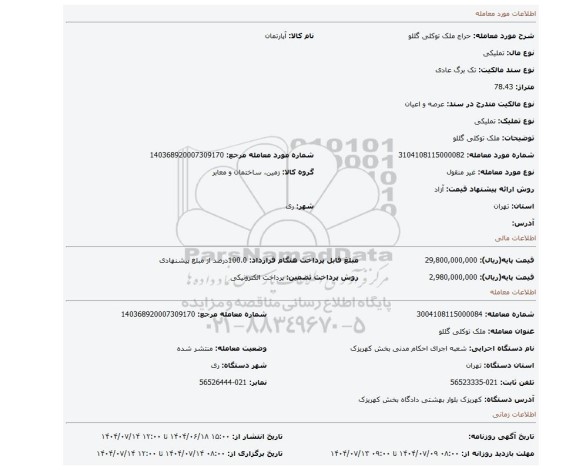 مزایده، ملک توکلی گللو