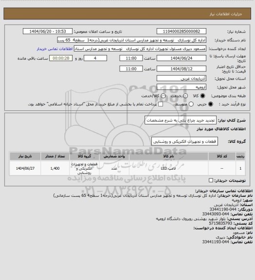 استعلام تجدید خرید چراغ پنلی به شرح مشخصات