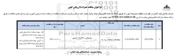 مناقصه سوئیچگیر 3300 ولت کشویی