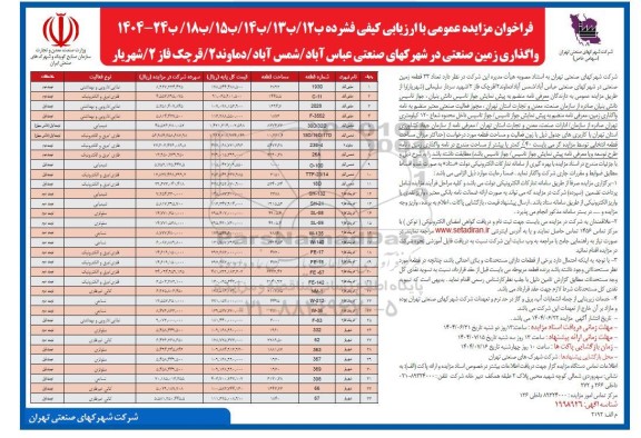 فراخوان مزایده واگذاری زمین صنعتی