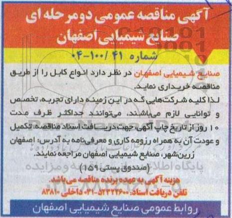 مناقصه انواع کابل 