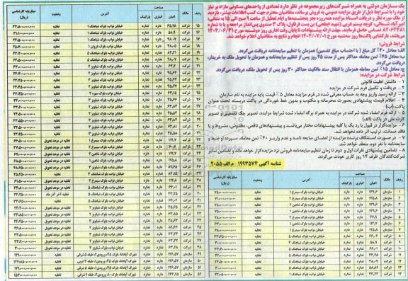 مزایده فروش تعدادی واحد مسکونی 