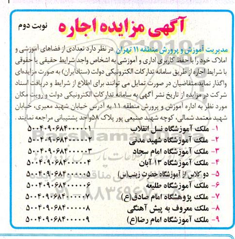 مزایده واگذاری تعدادی از فضاهای آموزشی و املاک نوبت دوم 