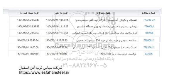 استعلام تعمیرات و نگهداری آسانسورهای شرکت ذوب آهن ...