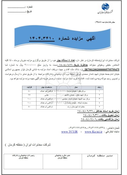 مزایده تعداد 5 دستگاه چیلر